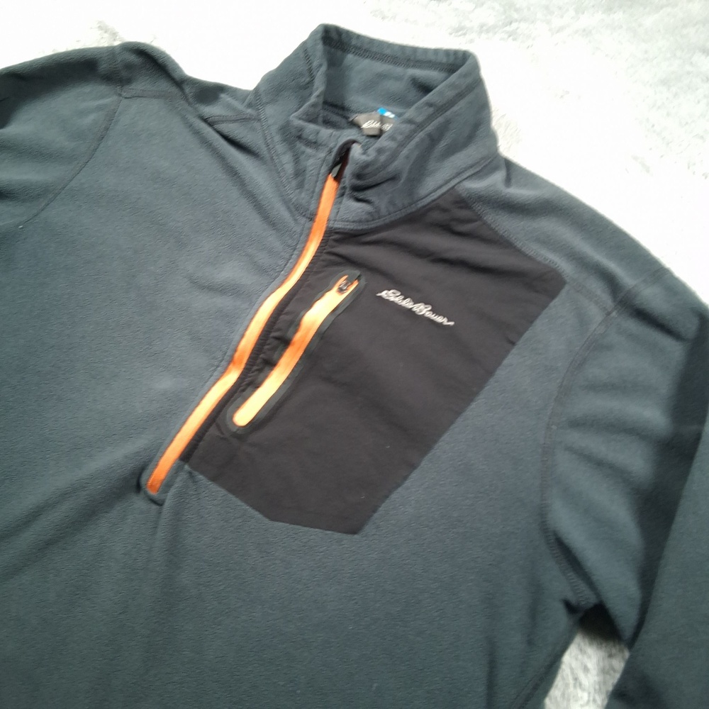 Eddie Bauer First Ascent Pullover Men LT Gray Fleece 1/4 Zip Hiking Outdoor